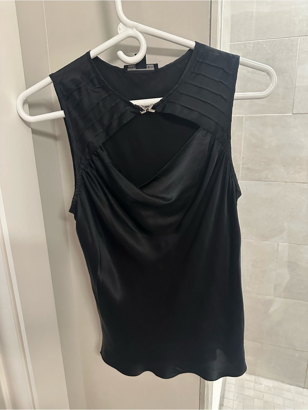 Banana Republic Black Sleeveless 100% Silk Cowl Neck Top with Rhinestone Bow